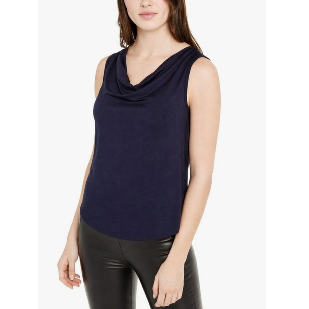 Trina Turk Cowl Neck Tank Top Women Size S Navy Blue Excellent Tie Back 19R131